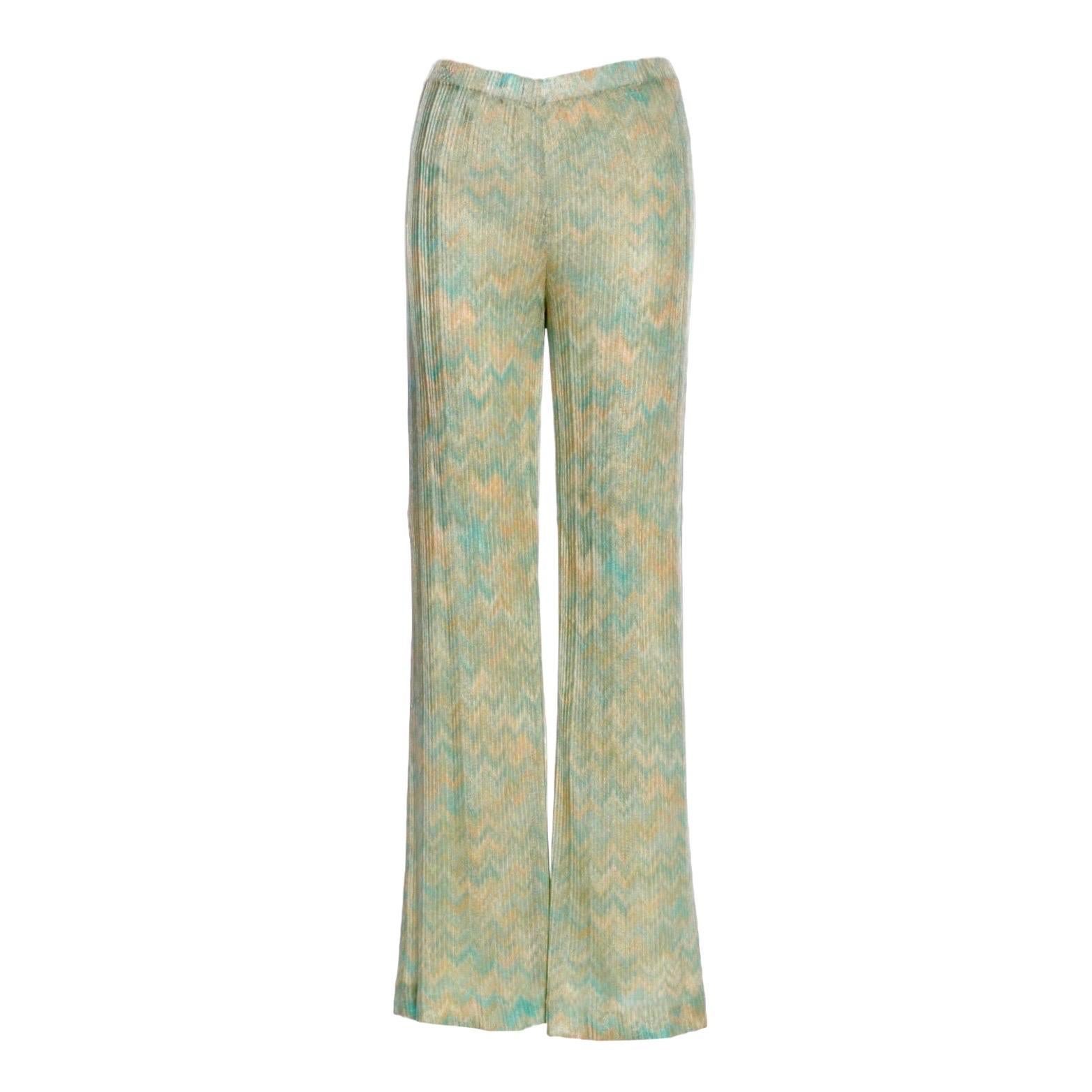 MISSONI Size L Blue Multi Color Knit Stripe Elastic Waistband Casual Pants