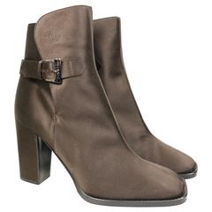 Chanel Brown Satin Ankle Boots