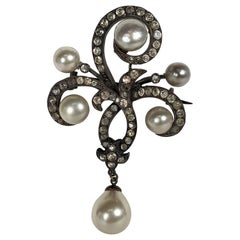 Elegant Edwardian Paste and Faux Pearl Brooch