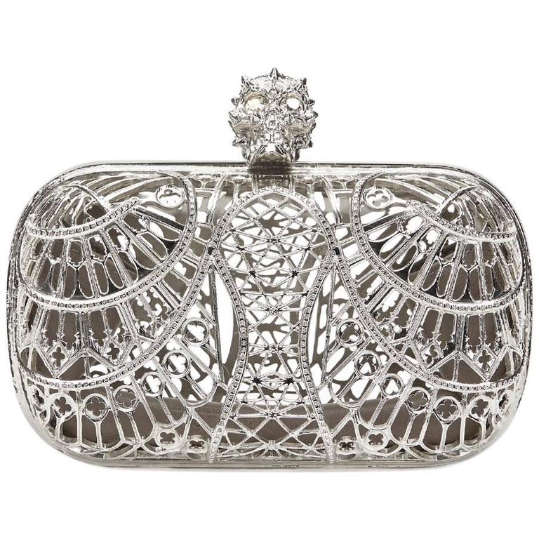 2015 Alexander McQueen Silver Brass Cathedral Skull Box Clutch at 1stDibs