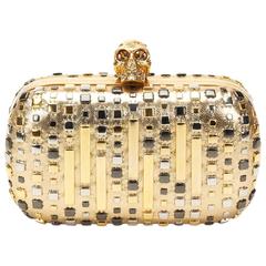 2015 Alexander McQueen Gold Studded Calfskin Skull Box Clutch