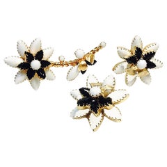 Retro Hope Chest Flower Brooch and Earrings Demi-parure 