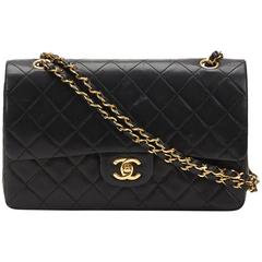 1990s Chanel Black Quilted Lambskin Vintage Medium Classic Double Flap Bag