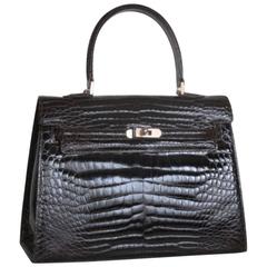 vintage dark brown crocodile "kelly" style bag 7