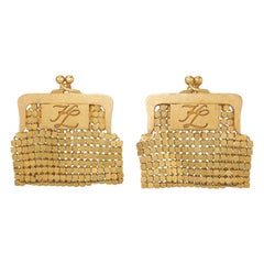 Retro Karl Lagerfeld Gold Mesh Coin Purse Earrings