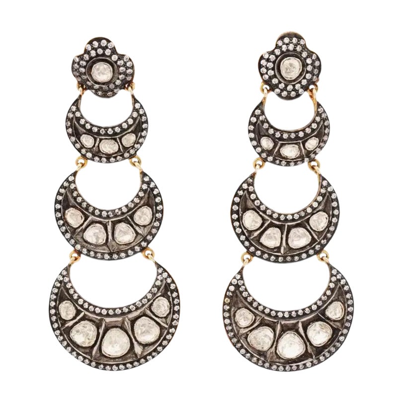 Indian Gold And Silver Spinel Chandelier Earrings For Sale