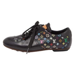 Louis Vuitton Black Leather and Monogram Canvas Low Top Sneakers Size 36