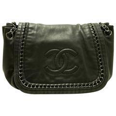 CHANEL Luxury Line Shoulder Bag Black Silver CC Logo Flap Lambskin 8