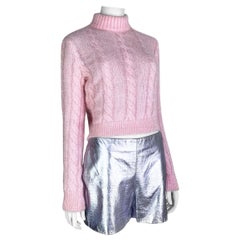 Vintage Gianni Versace Fall 1994 Fuzzy Sweater and Metallic Leather Shorts Ensemble