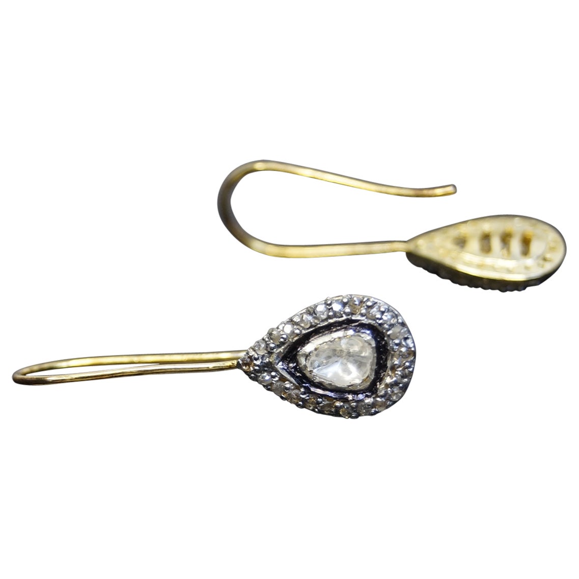 Elegant Natural uncut diamonds sterling silver drop wire earrings 