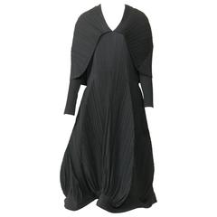 1980s Issey Miyake Black Pleateds Tulip Long Dress