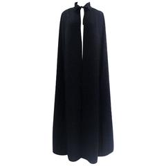 Vintage 1960's Harrods Black Silk Rayon Cloque' Opera Cloak, Floor Length 