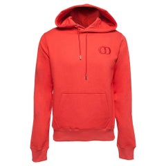 Dior Red Logo Embroidered Cotton Hoodie S