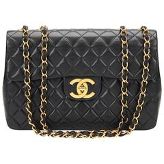 1990s Chanel Black Quilted Lambskin Retro Maxi Jumbo XL Flap Bag