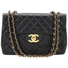 Chanel Black Quilted Lambskin Vintage Maxi Jumbo XL Flap Bag 1990s 