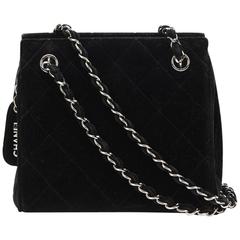 1990s Chanel Black Quilted Velvet Vintage Timeless Shoulder Bag