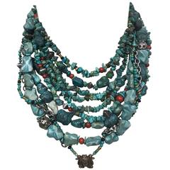 Turquoise Coral Sterling Silver Multi-Strand Necklace 6