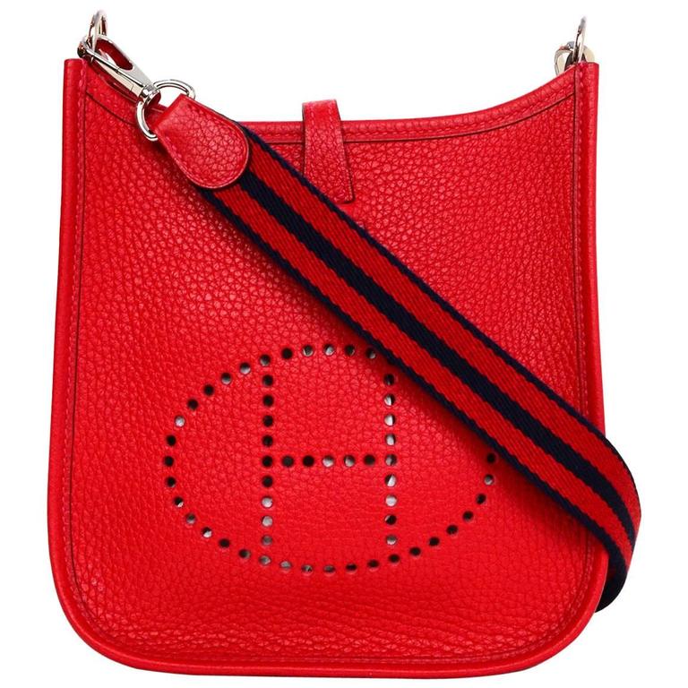 Hermes Rouge Casaque Red Clemence Leather Evelyne TPM Crossbody Bag at ...