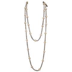 1993 Chanel Extra Longer Necklace Faux Pearls and Faux Diamonds 