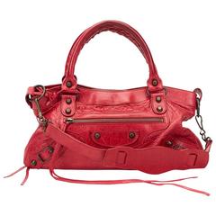 2000s Balenciaga Red Distressed Calfskin City Premier PM