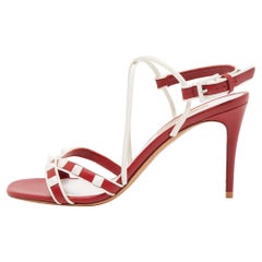 Valentino Red/White Leather Rockstud Ankle Strap Sandals Size 36.5