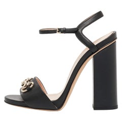 Gucci Black Leather GG Marmont Ankle Strap Sandals Size 36