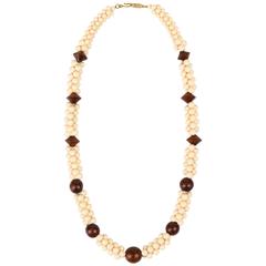 Vintage YVES SAINT LAURENT c.1967 African Collection Wood Ivory Resin Bead Necklace YSL