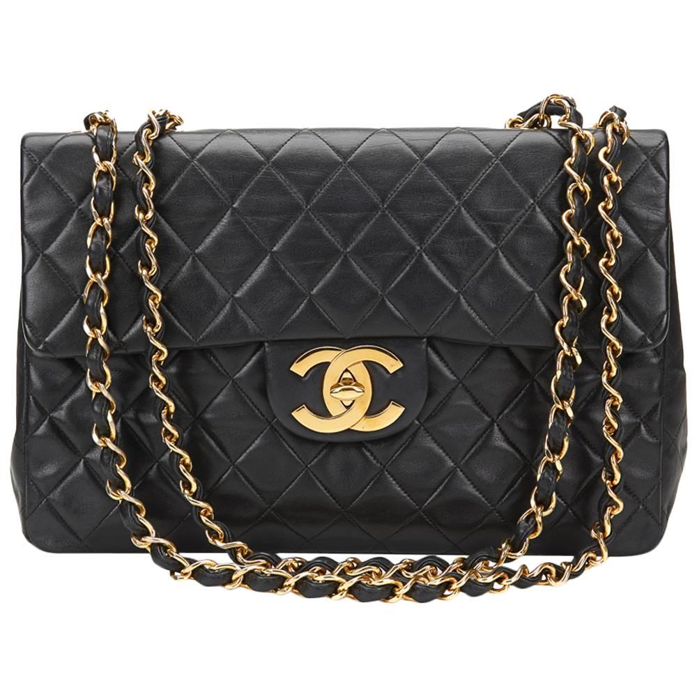 1994 Chanel Black Quilted Lambskin Vintage Maxi Jumbo XL Flap Bag