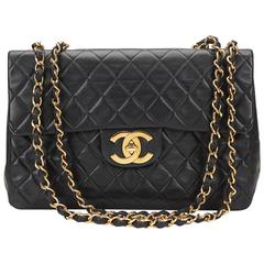 1990s Chanel Black Quilted Lambskin Vintage Maxi Jumbo XL Flap Bag 4