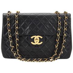 1990s Chanel Black Quilted Lambskin Vintage Maxi Jumbo XL Flap Bag 4