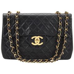 Circa 1994 Chanel Black Quilted Lambskin Vintage Maxi Jumbo XL Flap Bag 