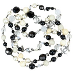 Chanel CC 3 Logos Crystal Pearl & Beaded Long Necklace