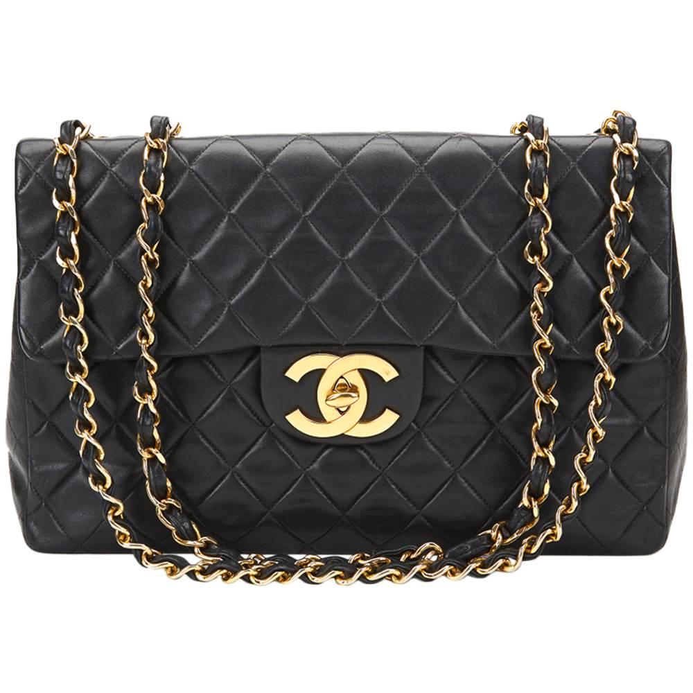 Chanel Black Quilted Lambskin Vintage Maxi Jumbo XL Flap Bag 1990s 