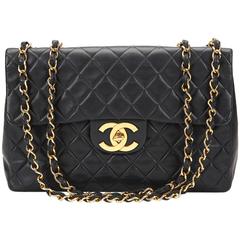 Chanel Black Quilted Lambskin Vintage Maxi Jumbo XL Flap Bag 1990s 