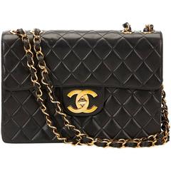 1990s Chanel Black Quilted Lambskin Retro Jumbo XL Flap Bag