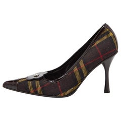 Retro D&G Brown Plaid Wool and Patent Leather Pointed Toe Pumps Size 37.5