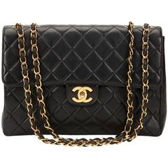 1990s Chanel Black Quilted Lambskin Vintage Jumbo XL Flap Bag