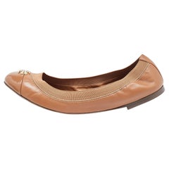Tory Burch Brown Patent and Leather Jolie Scrunch Ballet Flats Size 39.5