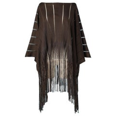 Used Brown thin knit poncho ended with fringes Yves Saint Laurent Rive gauche 
