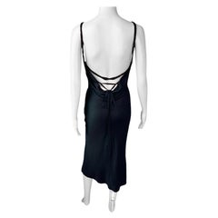 Tom Ford for Gucci F/W 2002 Lace Up Backless Silk Slip Black Midi Dress 