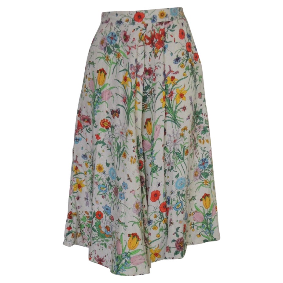 Vintage Gucci Linen Flora Print Skirt For Sale