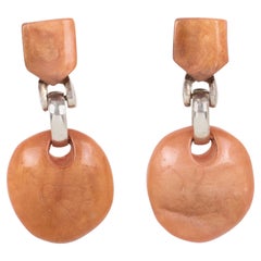 Retro Dominique Denaive Paris Cantaloupe Pearlized Resin Dangle Clip Earrings