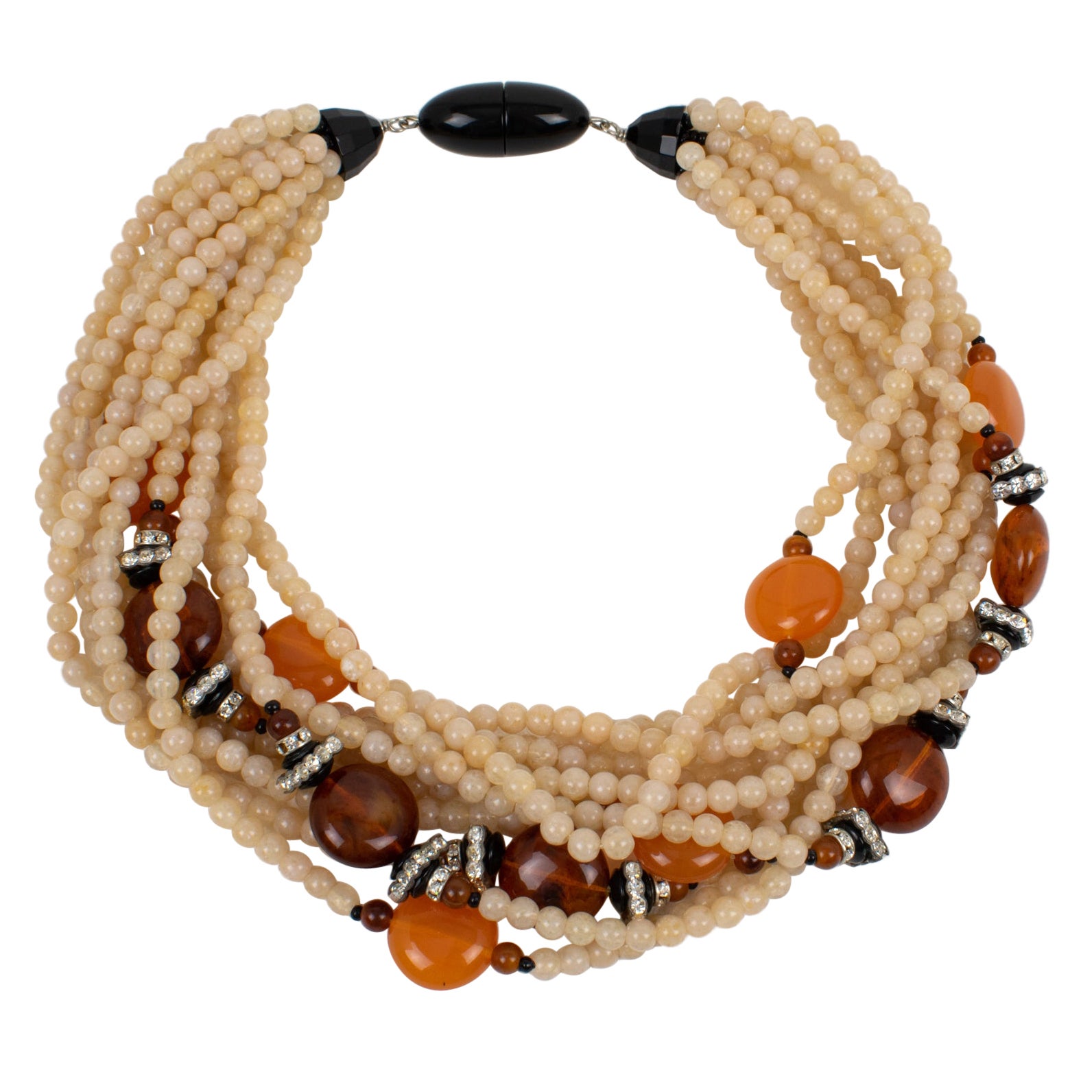 Angela Caputi Resin Choker Necklace Latte and Amber Multi-Strand For Sale
