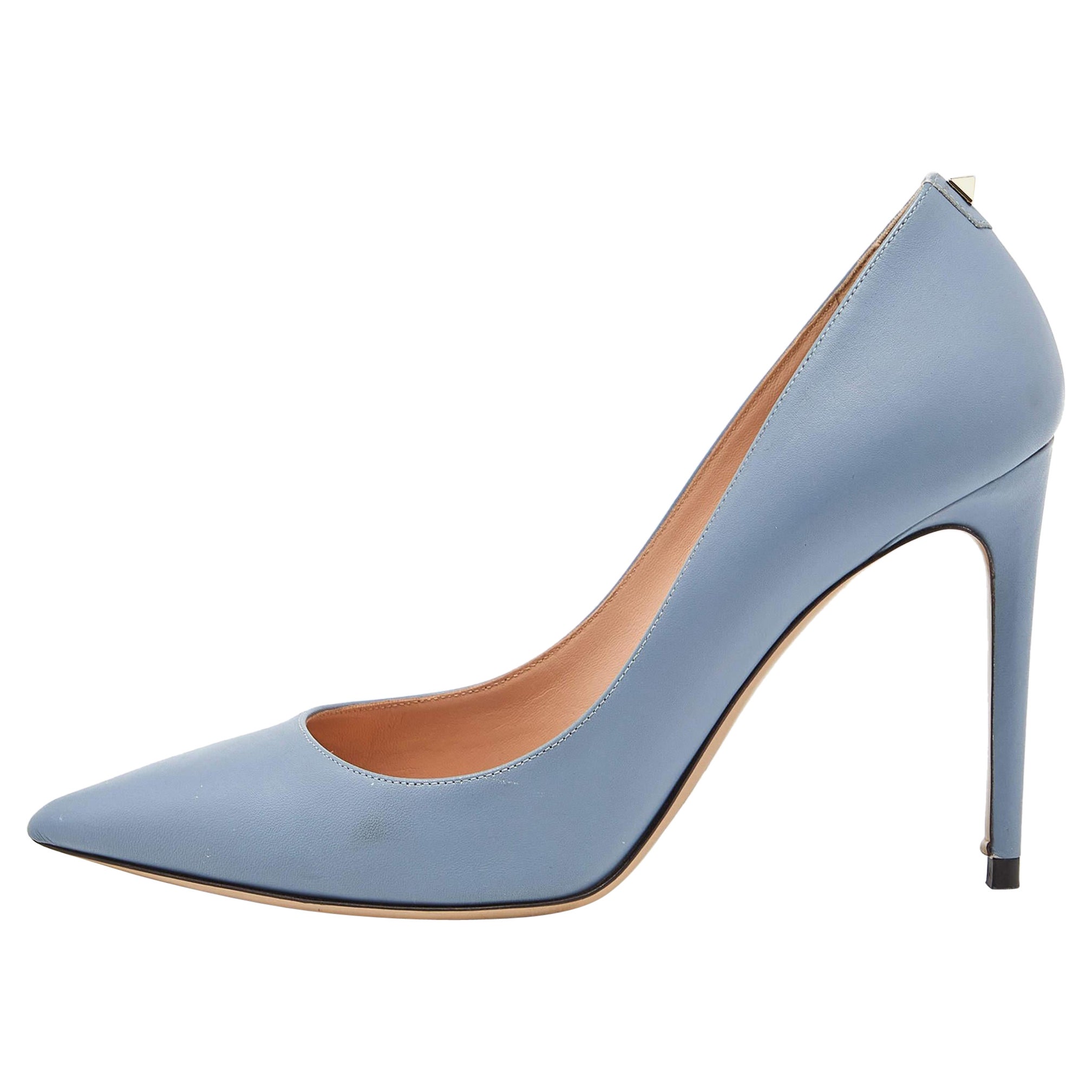 Valentino Blue Leather Pointed Toe Pumps Size 39.5 For Sale