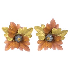 Francoise Montague Paris Resin Clip Earrings Copper and Gold Leaves