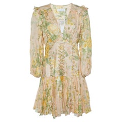 Zimmermann Beige Floral Printed Linen Corset Mini Dress M