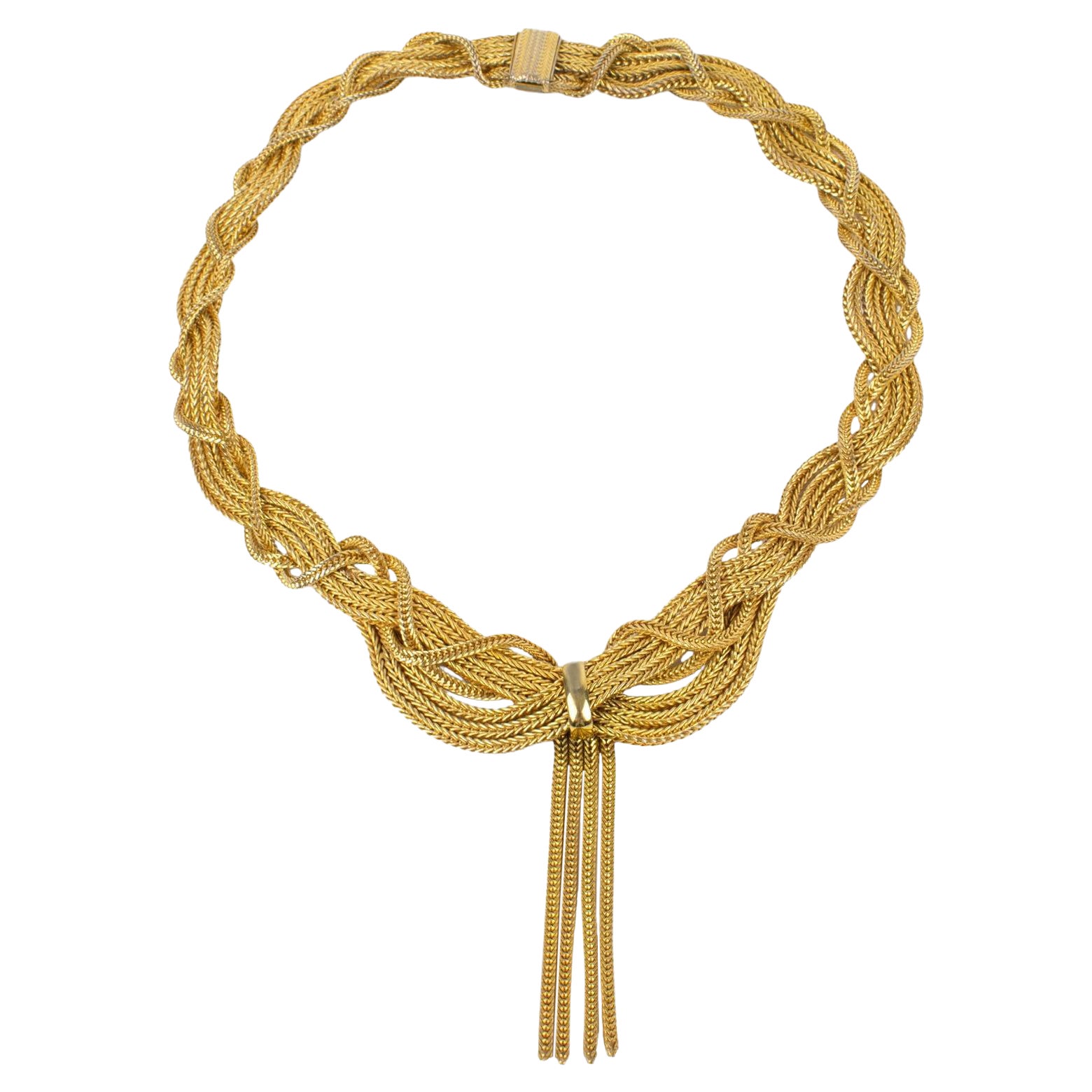 Christian Dior by Grosse 1958 Gilded Metal Braided Choker Necklace For Sale