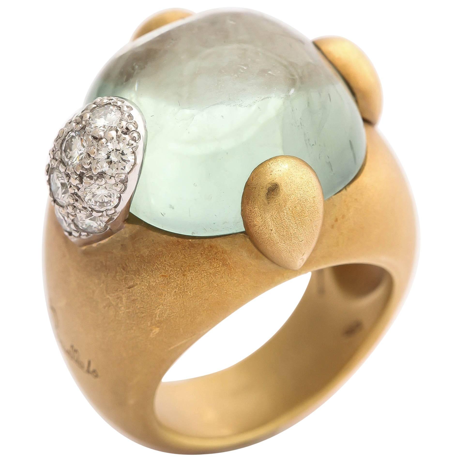 Vintage Pomellato Gold Aquamarine and Diamond Ring For Sale