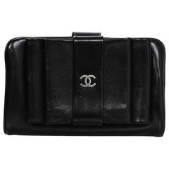 Chanel Black Leather Bow Wallet w/ CC