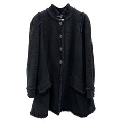 Chanel 13C Black Tweed Coat Black Enamel Camellia Buttons